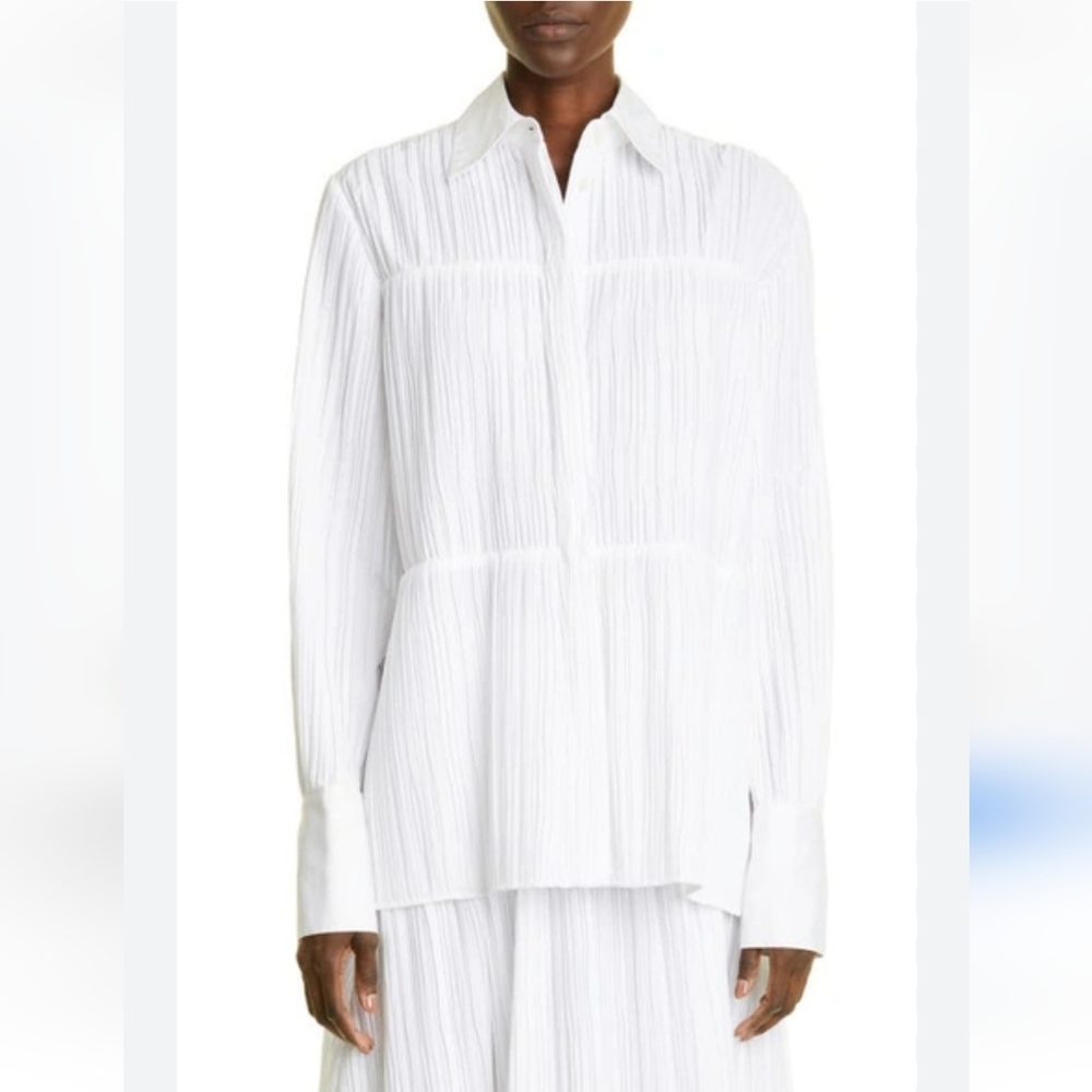 NWOT CO Collection Tiered Plisse Button-down Shirt, Sz XL